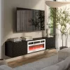 Cama TV skrinka LARA 183x35x37 čierna matná + krb biela