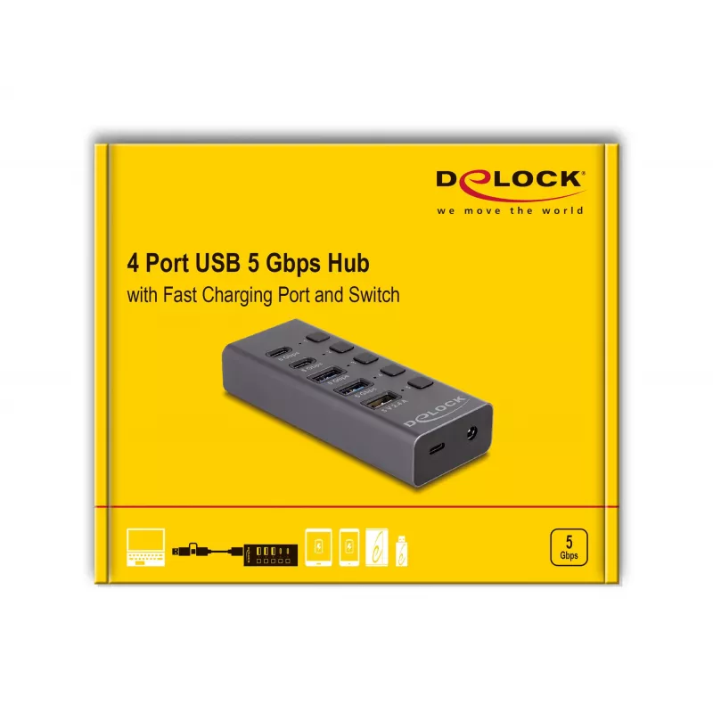 USB hub Delock 64248 5 Gbit/s 2 x Type-A 2 x Type-C 1 rýchlonabíjací port