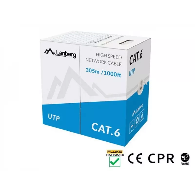 LANBERG sieťový kábel Cat6 U/UTP LCU6-11CU-0305-S, 305 m, 23 AWG, sivý, HDPE plášť
