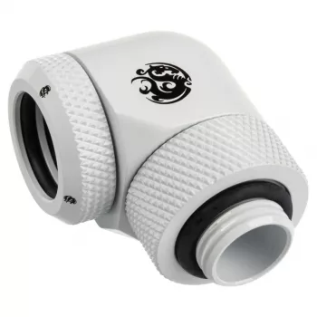Adaptér 90° G1/4 vonkajší závit na 14 mm hardtube, otočný — BitsPower BP-DWE90RML14, biely