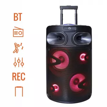 Prenosný Bluetooth karaoke reproduktor MANTA SPK0803B140 140W, batériové napájanie, MIC/USB/microSD, FM, ekvalizér, kolieska