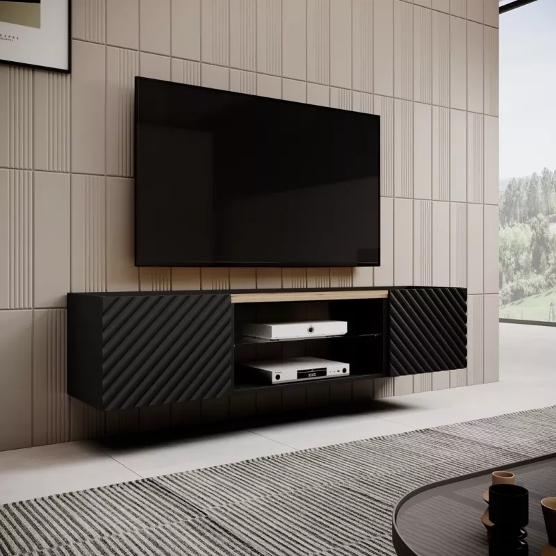 EF ONDA RTV skriňa 180x40x39-58 čierna (stojaca alebo na stenu)