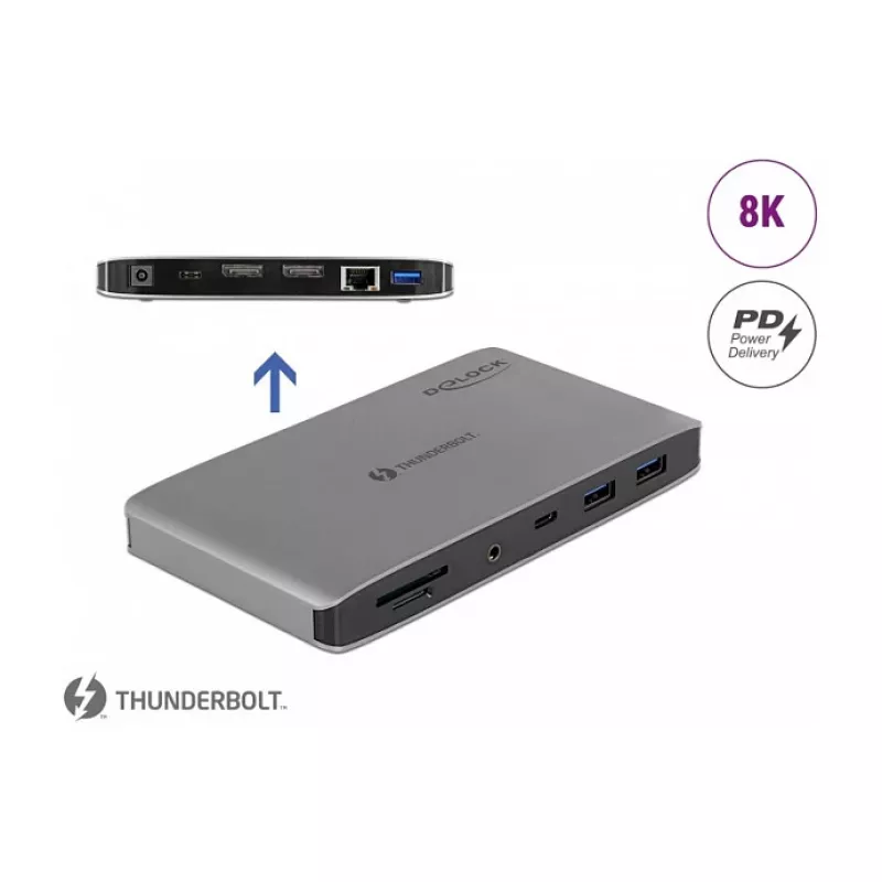 Dokovacia stanica DeLOCK Thunderbolt 3 8K Dual DisplayPort USB LAN SD Audio PD 3.0