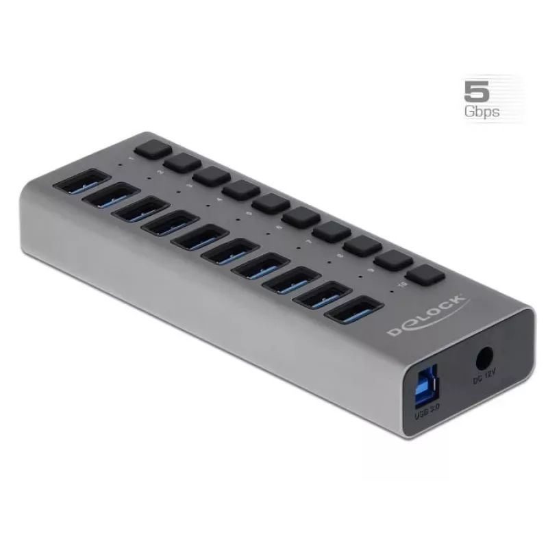 DeLOCK externý 5 Gbps USB hub s 10 portami + prepínač