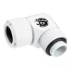 Fitting BitsPower BP-DWE90RMLA12 — mosadzný 90° uhlový konektor, biela, Ø 12 mm