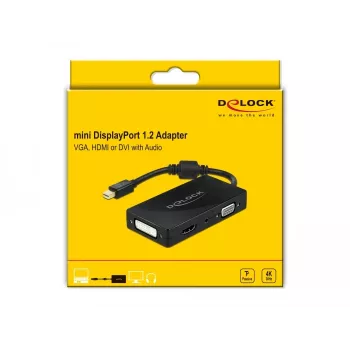 DeLOCK Mini DisplayPort 1.2 na VGA HDMI DVI Audio 4K pasívny čierny