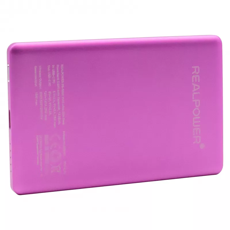 RealPower PB-5000 MAG Ultra Slim powerbanka 5000 mAh, MagSafe, bezdrôtové nabíjanie, USB-C, 20 W, ružová