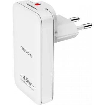 AXAGON nevox 45W Dual tenká GaN USB-C/USB nabíjačka EU/US biela