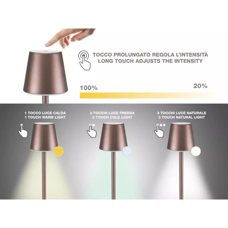Nabíjateľná stolová lampa Beper P201UTP103, dotykový vypínač, 2 W