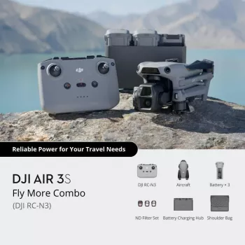 Kvadrokoptéra DJI Air 3s — 4-rotorový dron, 50-MP kamera, 3840×2160 video, 27 m/s, 32 000 m dosah, 4276-mAh batéria, 42 GB interné úložisko, sivá