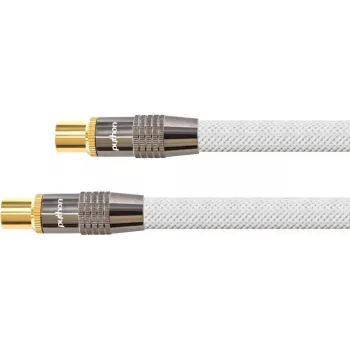 SAT anténny kábel, IEC/koaxiálny konektor samec na konektor samica, pozlátený, tienenie 120 dB, 75 Ohm, nylonový oplet biely, 1 m, séria PYTHON® (GC-M2001)