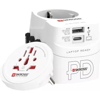 Cestovný napájací adaptér SKROSS 1.302474 pre zásuvky EU/FR/USA/UK/AU, 100–250 V AC, 7 A, USB 45 W