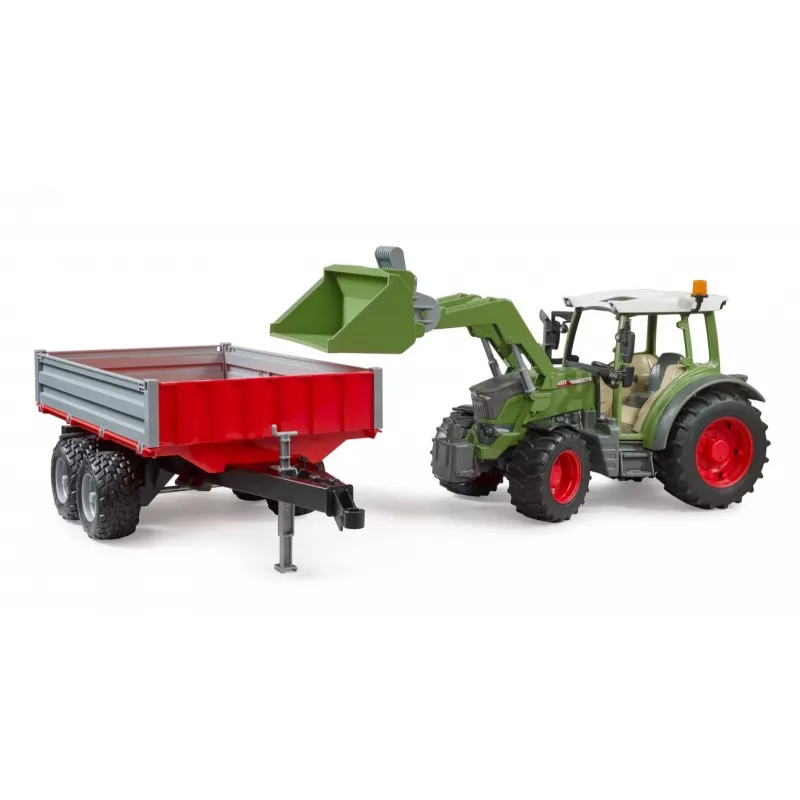 Hračkársky traktor BRUDER Fendt Vario 211 s čelným nakladačom a bočným prívesom