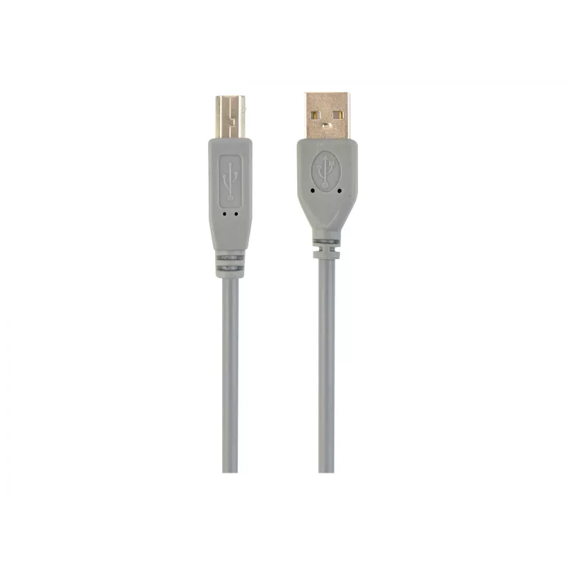 USB 2.0 A konektor samec na B konektor samec kábel, 1,8 m, sivý