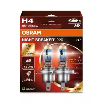 Halogénová žiarovka do svetlometu Osram NIGHT BREAKER 220 H4 — dvojbalenie, 12V 60/55W