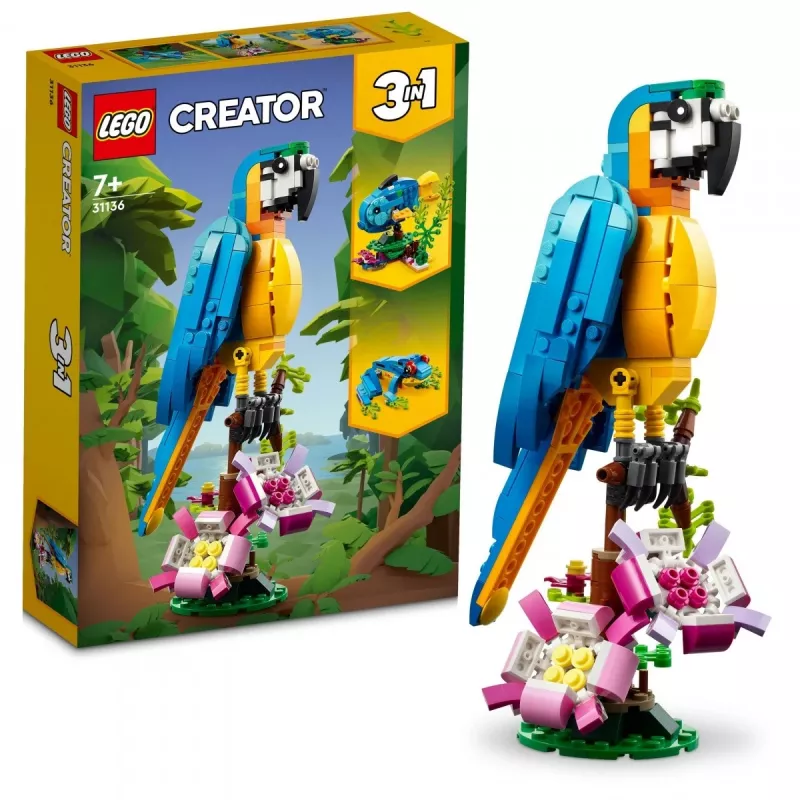 LEGO stavebnica Exotický papagáj 31136 — Creator display model, 253 dielov, 220×120×110 mm