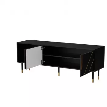 TV skrinka Cama Meble MOUNTAIN 154x40x55 cm – povrch z drevotriesky, čierna a zlatá