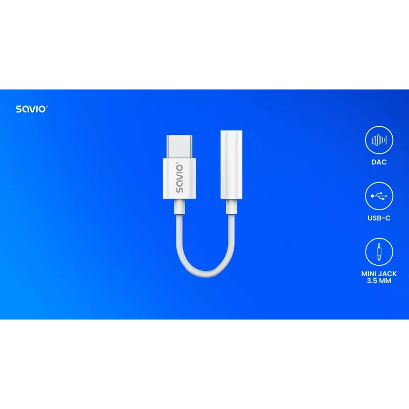 USB Type 3.1 C (M) – Jack 3,5mm (F) audio adaptér biela SAVIO AK-52