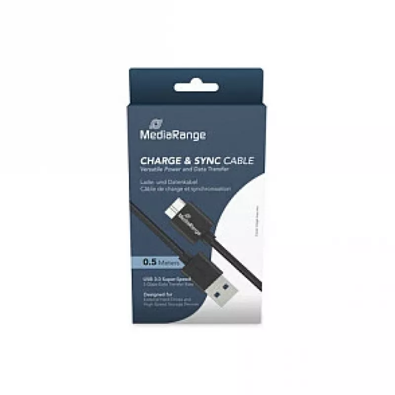 USB-A na Micro-B USB 3.0 nabíjací a synchronizačný kábel MediaRange MRCS239 — 50 cm, 5 Gbit/s, 5 W, čierny