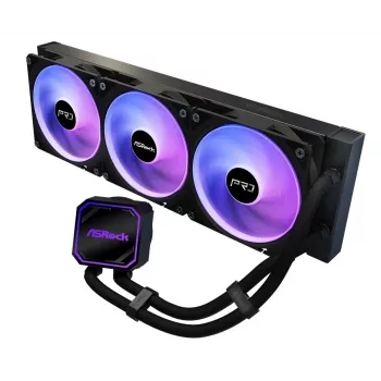 CPU chladič ASROCK Pro 360 ARGB čierny — ASROCK model 90-APRA36-BAAGA6, 360-mm AIO kvapalinový chladič, ARGB osvetlenie