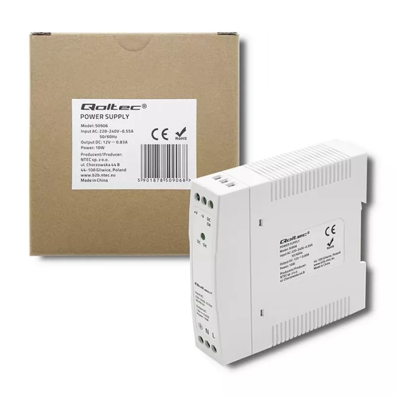 Napájací zdroj na DIN lištu 10W, 12V, 0.83A, štíhly