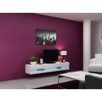 TV stojan cama meble VIGO NEW 30/180/40, biela lesklá vrchná doska, drevotrieska, 1800×400×300 mm