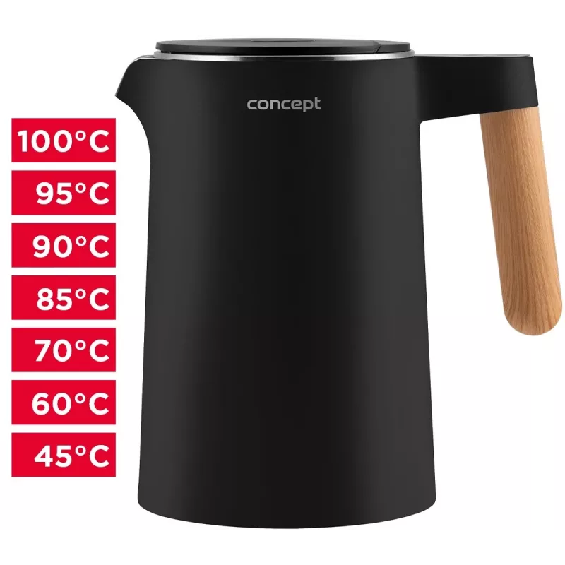 Kanvica na vodu dvojstenná 1,5 L Concept čierna RK 3301