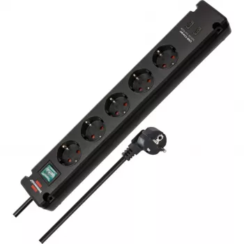 Predlžovací prívod Brennenstuhl Bremounta, 5 zásuviek, 2x USB-C, 3 m, čierny