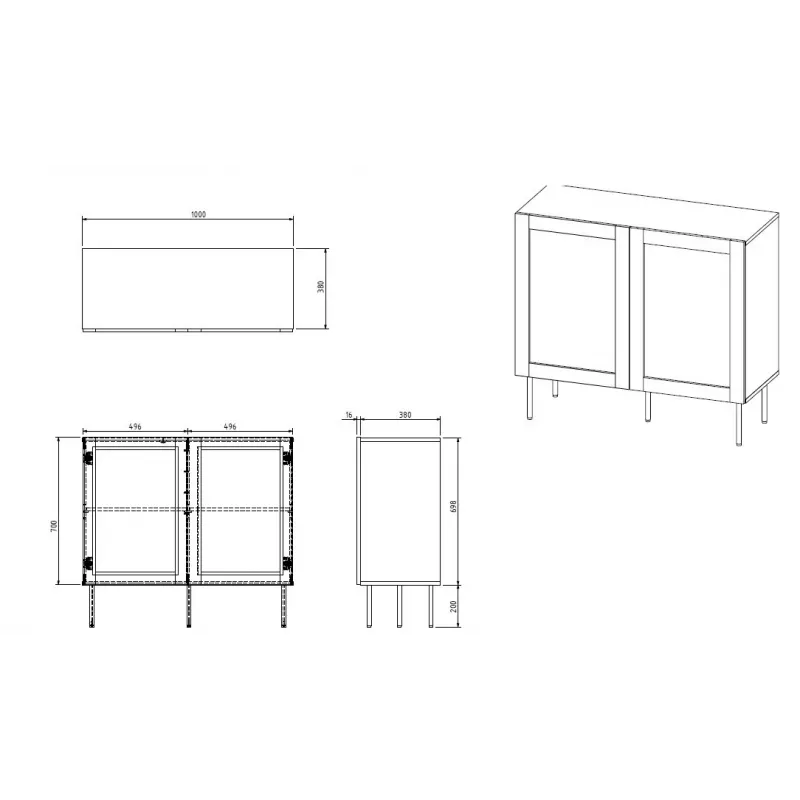 JUTA 2D komoda 100x39.5x90 čierna + linol calabria