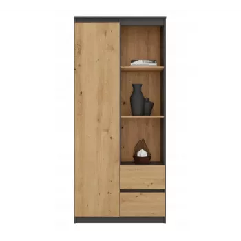 Top e Shop RS-80 BILY knižnica, antracitový rám, dvere artisan dub, 7 políc, 2 zásuvky, 1800×800×350 mm