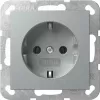 Gira SCHUKO-zásuvka System 55 F Alu model 418826 — zásuvka do steny s ochranným vodičom, kompatibilná s rámami System 55