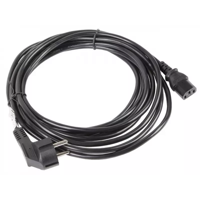 Napájací kábel LANBERG CA-C13C-11CC-0050-BK – 5 m, C13 konektor samica na CEE7/7, zahnutý C13