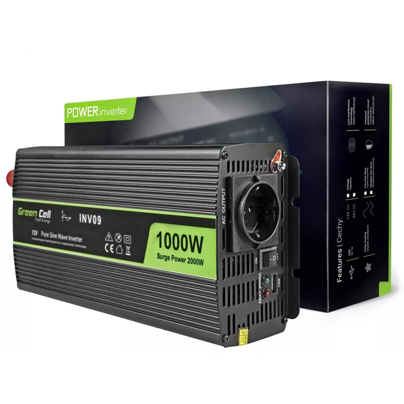 Green Cell INV09 menič napätia auto 1000 W čierny