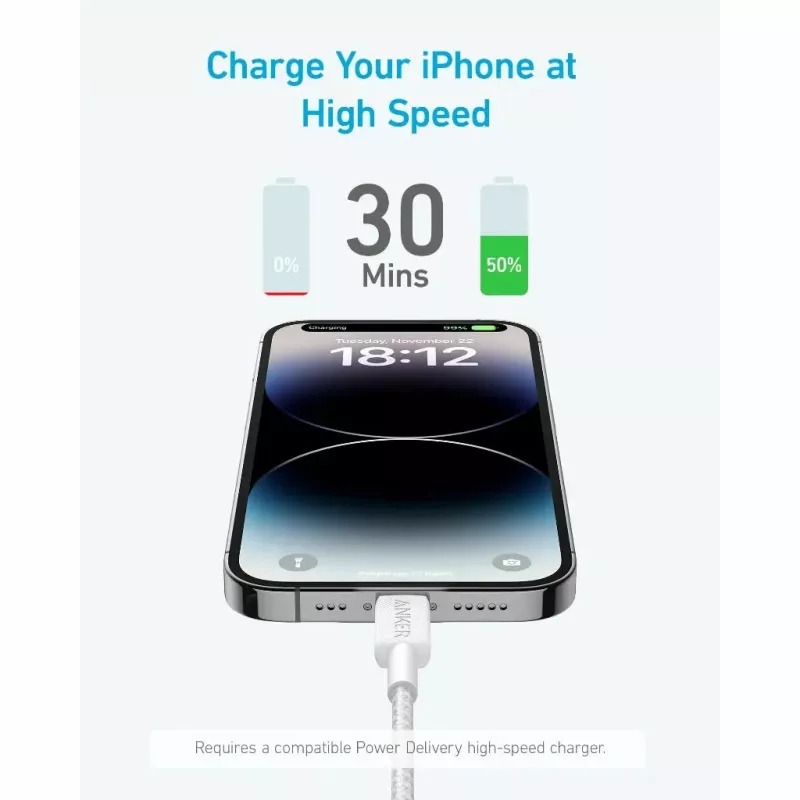 Kábel Anker 322 0,9 m Lightning na USB-C 30 W
