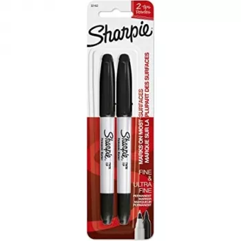 Sharpie 1985878 - čierna - čierna - biela - ultra jemná - 650 m - textil - sklo - papier - plast - drevo - 2 ks