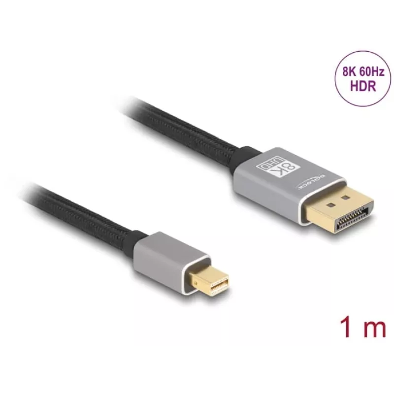 DeLOCK Mini DisplayPort na DisplayPort kábel 8K 60 Hz 1 m sivý kov bez zaistenia