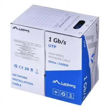 LANBERG sieťový kábel U/UTP Cat6 LCU6-10CC-0305-B 305 m, CCA vodič, 23 AWG, modrý