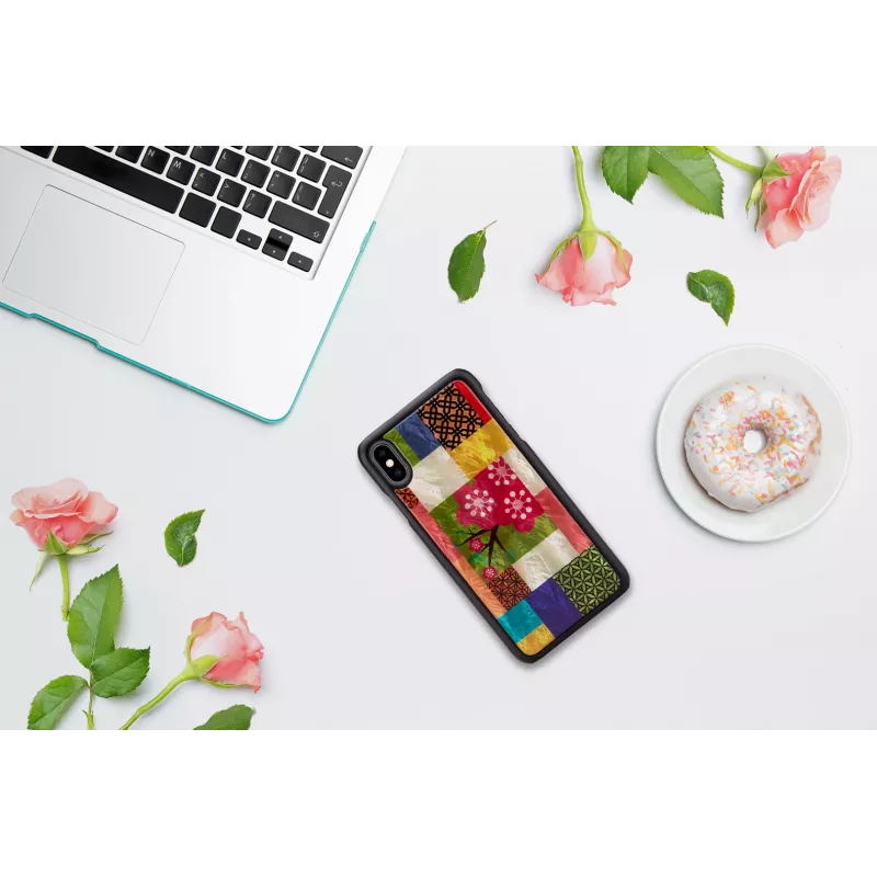 Ochranné puzdro na smartphone iKins pre iPhone XS Max – vzor čerešňových kvetov, čierna