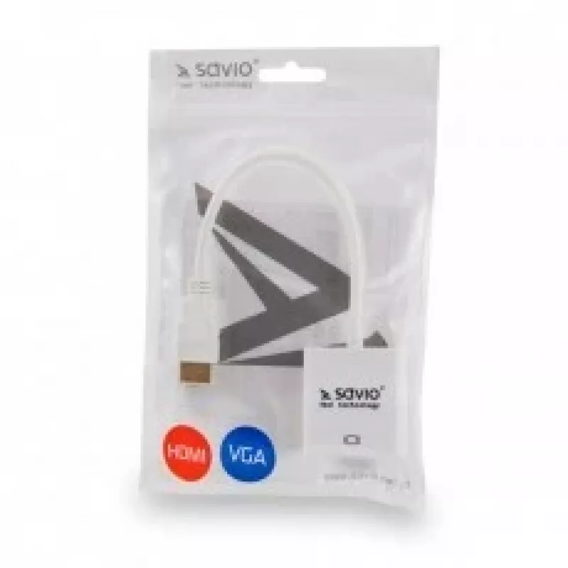 Adaptér SAVIO CL-201 HDMI (M) na VGA (F), HDMI typ A na D-Sub 15-pin, do 1920x1200, biely