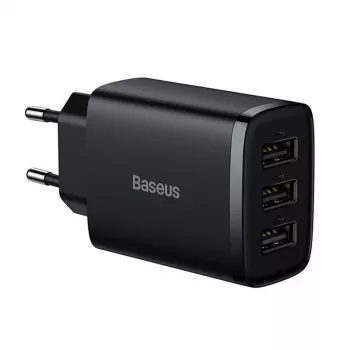 Baseus kompaktná rýchlonabíjačka, 3x USB, 17 W (čierna)