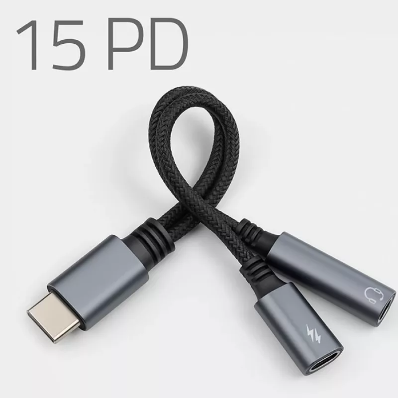 Adaptér 2v1 USB-C na USB-C a 3,5 mm jack PD 15W