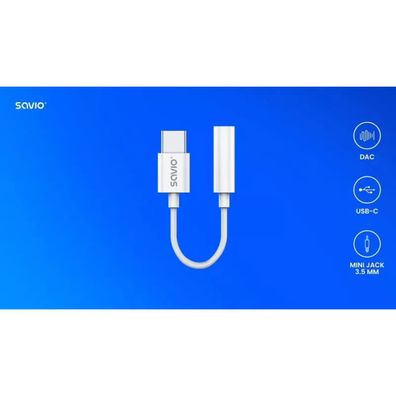 USB Type 3.1 C (M) – Jack 3.5mm (F) audio adaptér biela SAVIO AK-51