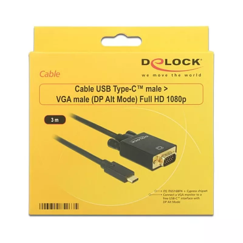Videokábel adaptér DeLOCK 85263 USB Type-C na VGA 3 m čierny