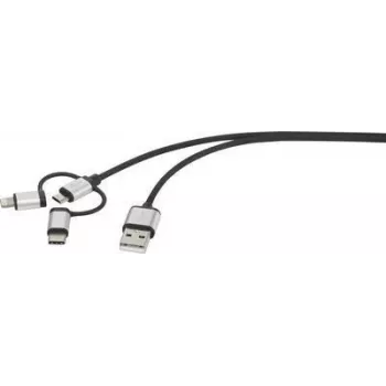 Renkforce USB kábel USB 2.0 USB-A konektor, USB-C™ konektor, USB-Micro-B konektor, Apple Lightning konektor 25,00 cm tmavosivý s opletením (RF-3335106)