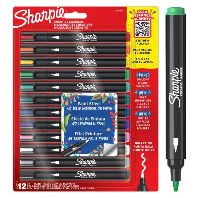 Akrylové fixky Sharpie Creative Marker 12 kusov guľatý hrot čierna
