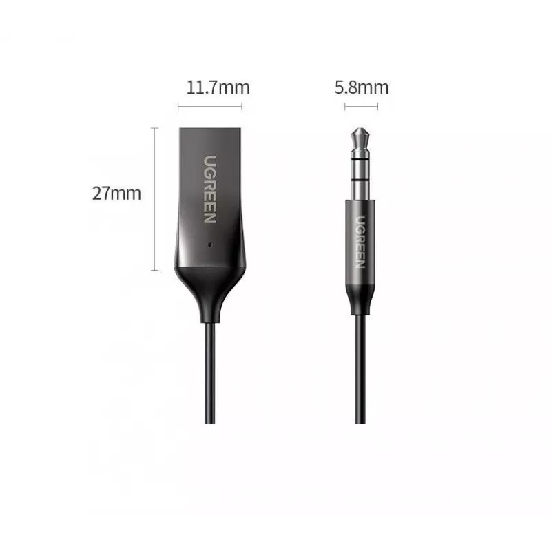 UGREEN CM309 audio prijímač Bluetooth 5.0, USB, 3,5 mm AUX konektor, čierny