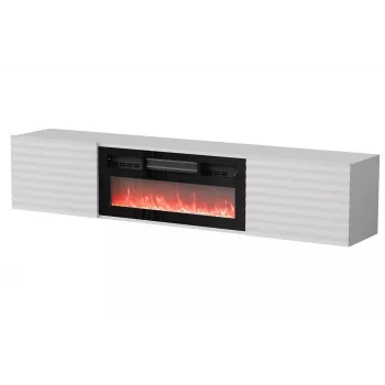 TV skrinka Cama Meble TULA s elektrickým krbom, 1830×350×370 mm, biela matná vrchná doska a rám