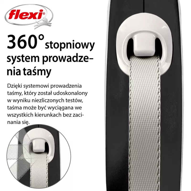 Flexi New COMFORT 8 m čierne, sivé psie navíjacie vodítko