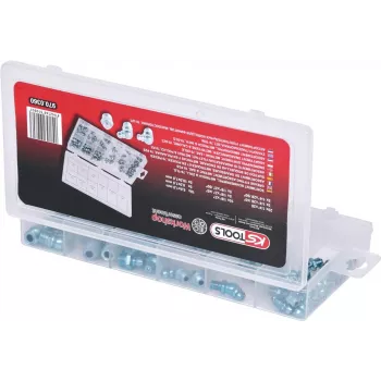 Sada mazacích vsuviek ks tools 970.0360 — 70-dielna, metrická sada mazacích vsuviek