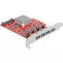 Delock PCI Express x4 karta na 4 x externé SuperSpeed USB 10 Gbps (USB 3.2 Gen 2) USB Type-A konektor samica - USB adaptér - PCIe 3.0 x4 - USB 3.2 Gen 2 x 4 (90481)